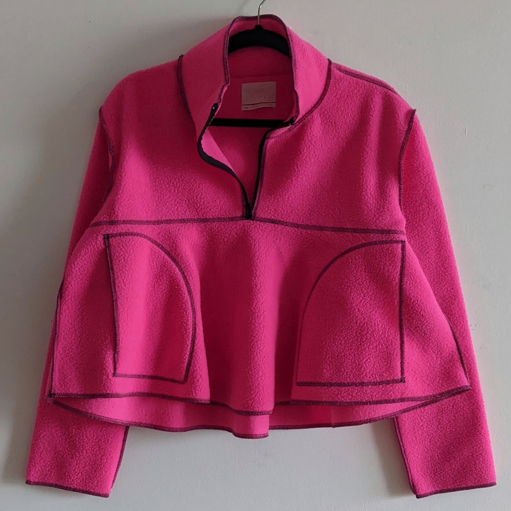 FLUO-PINK FLEECE HALF-ZIP SWEATER
